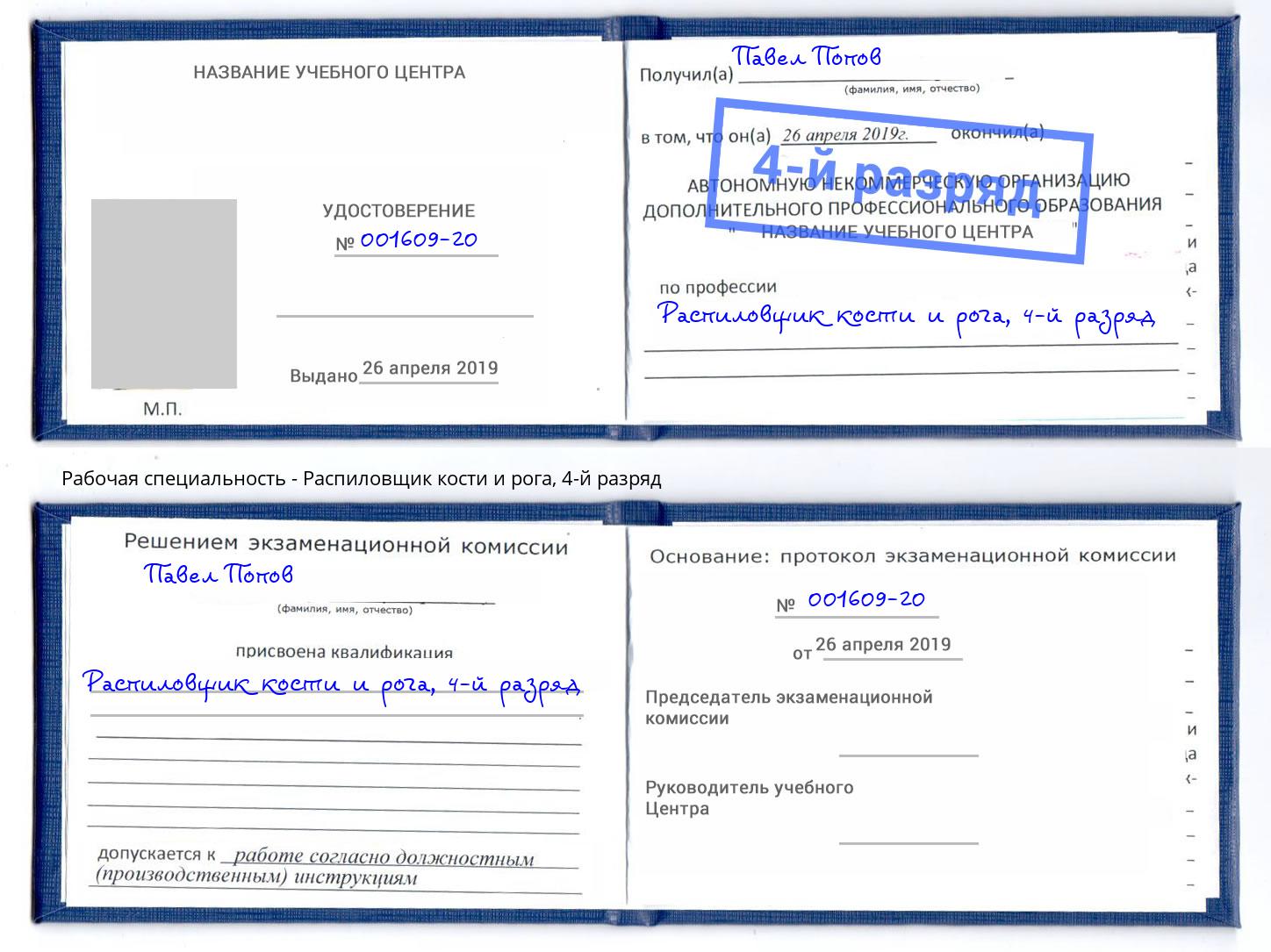 корочка 4-й разряд Распиловщик кости и рога Вятские Поляны