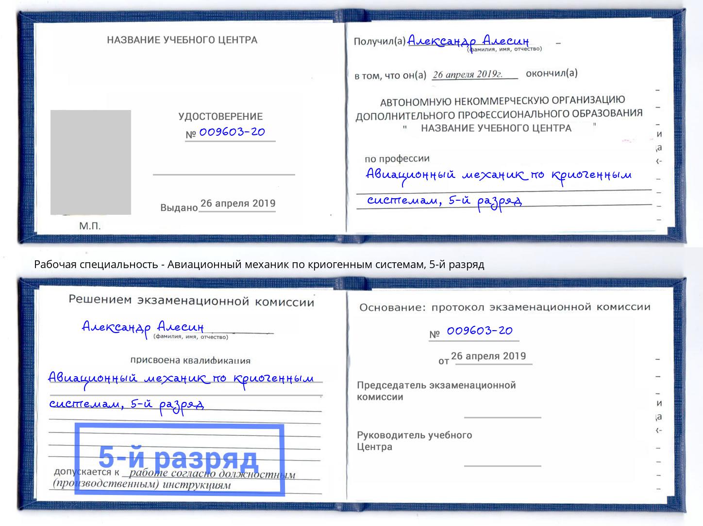 корочка 5-й разряд Авиационный механик по криогенным системам Вятские Поляны