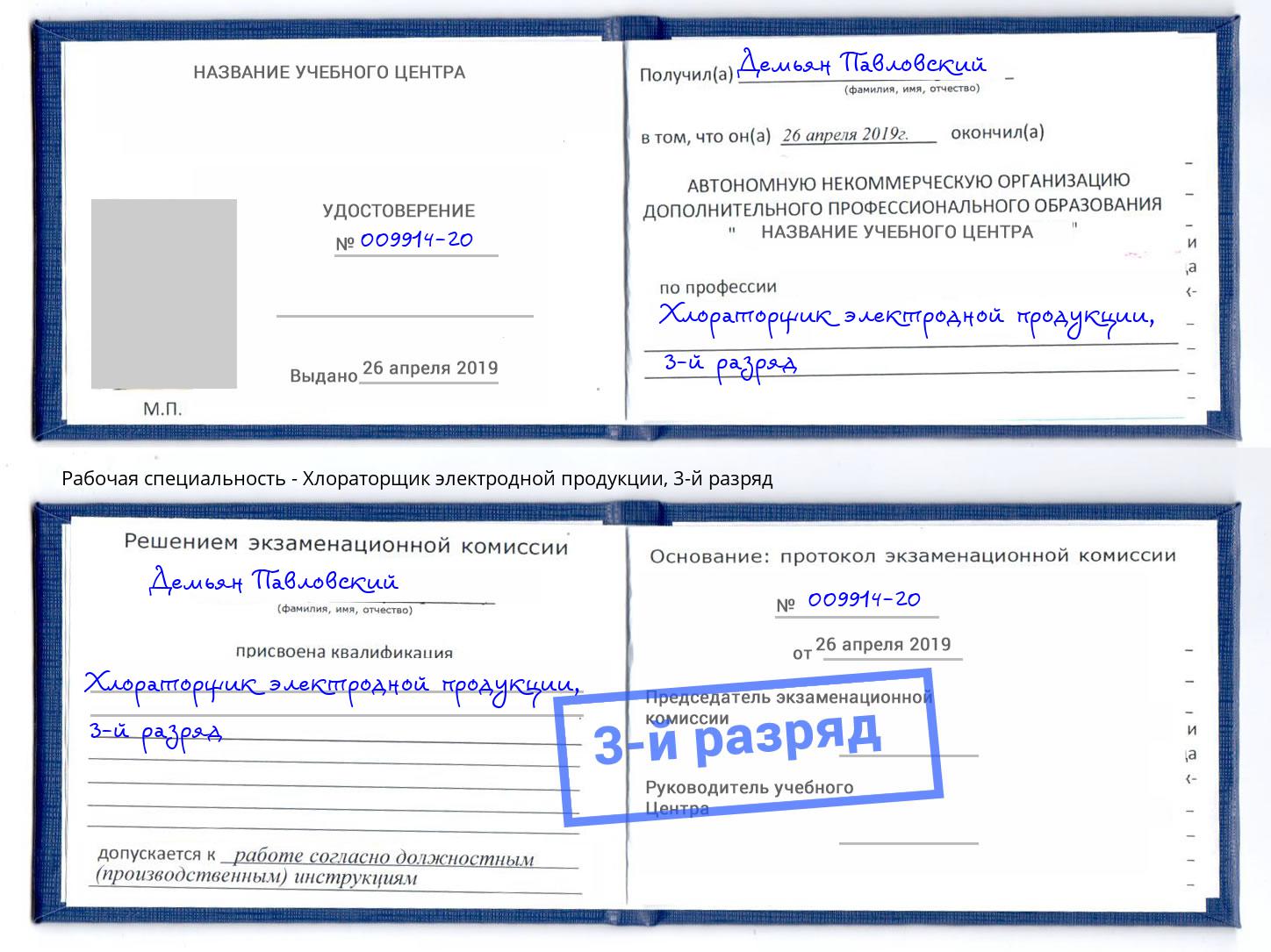 корочка 3-й разряд Хлораторщик электродной продукции Вятские Поляны