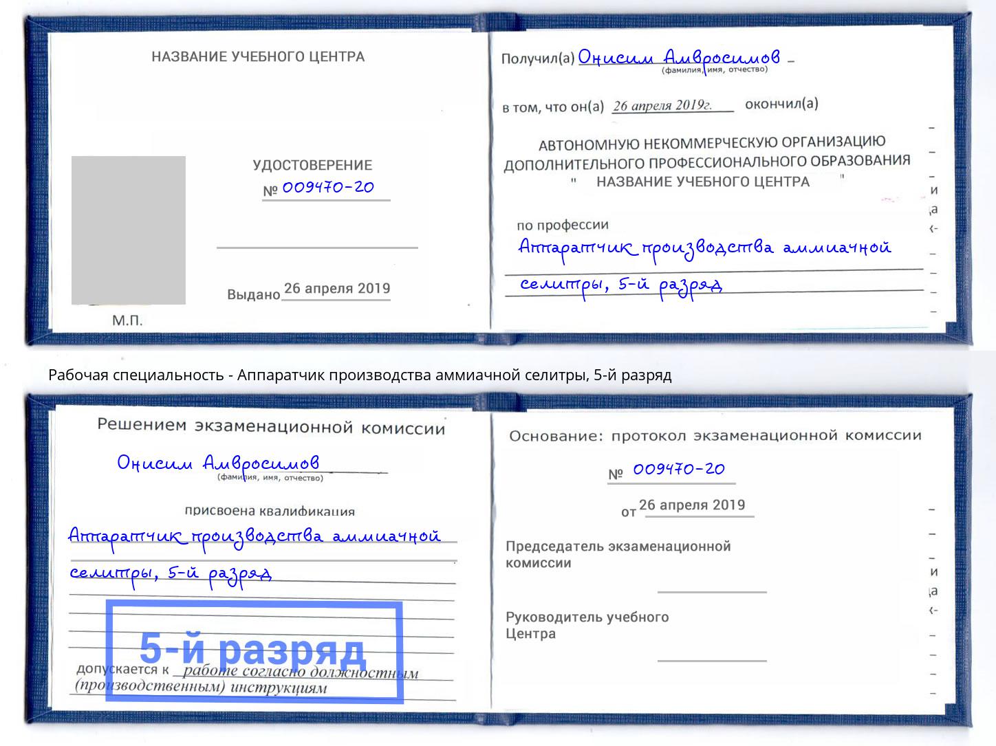 корочка 5-й разряд Аппаратчик производства аммиачной селитры Вятские Поляны