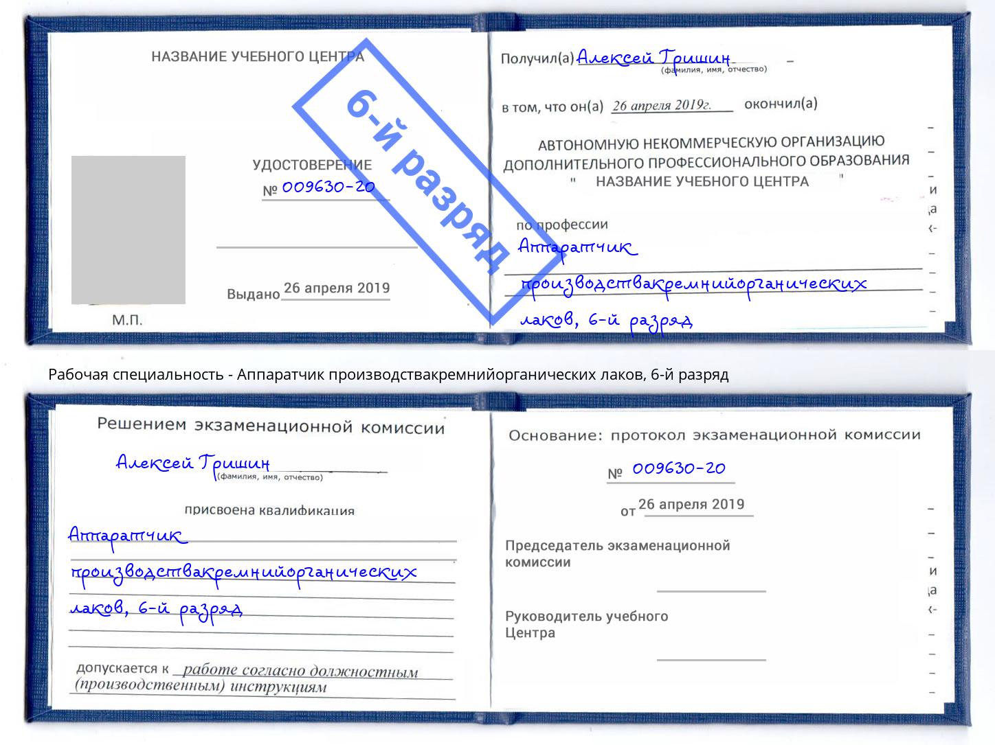 корочка 6-й разряд Аппаратчик производствакремнийорганических лаков Вятские Поляны