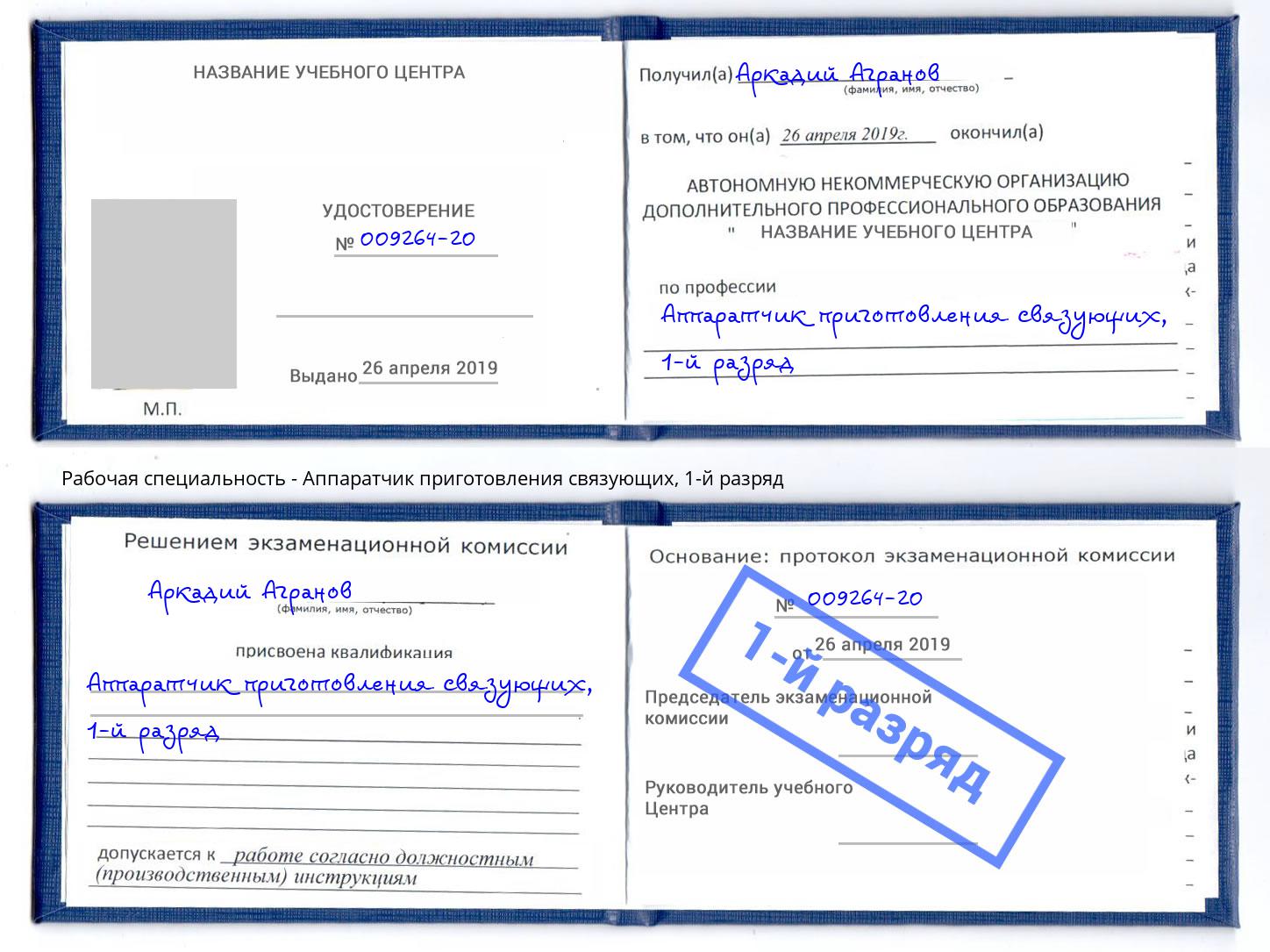 корочка 1-й разряд Аппаратчик приготовления связующих Вятские Поляны