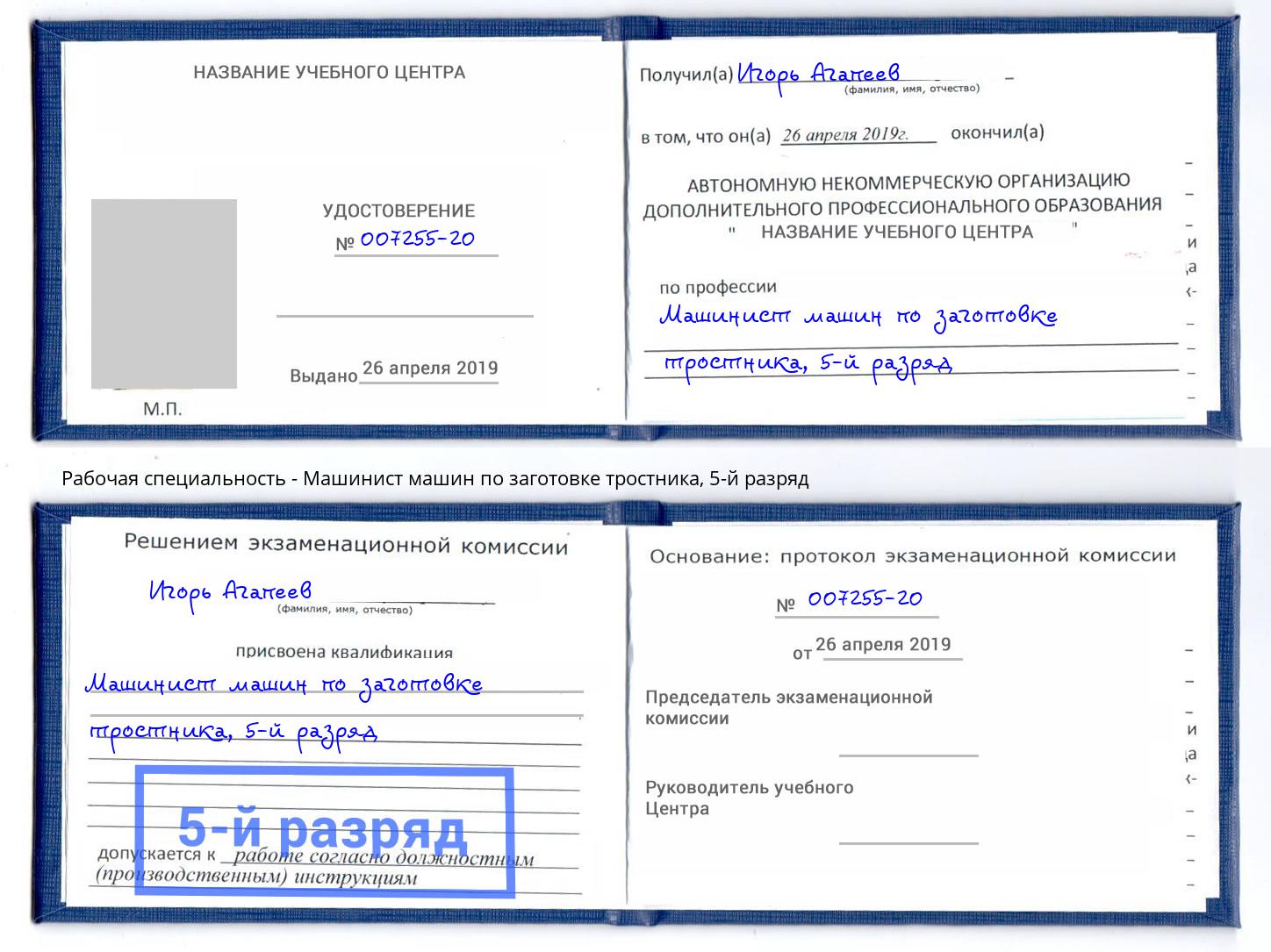 корочка 5-й разряд Машинист машин по заготовке тростника Вятские Поляны