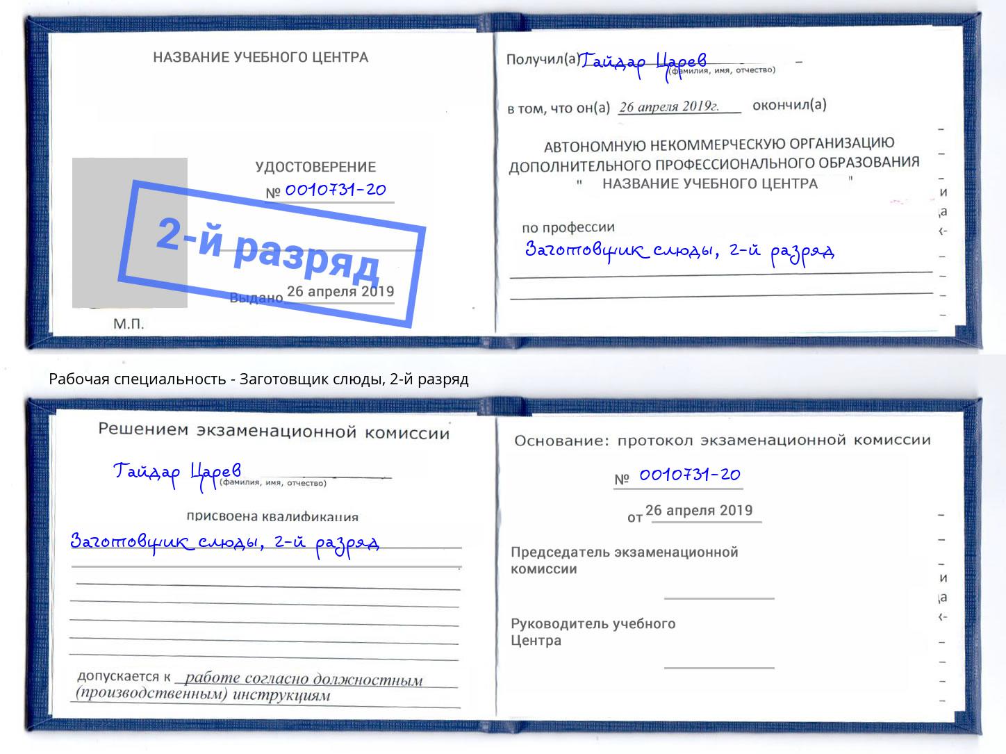 корочка 2-й разряд Заготовщик слюды Вятские Поляны