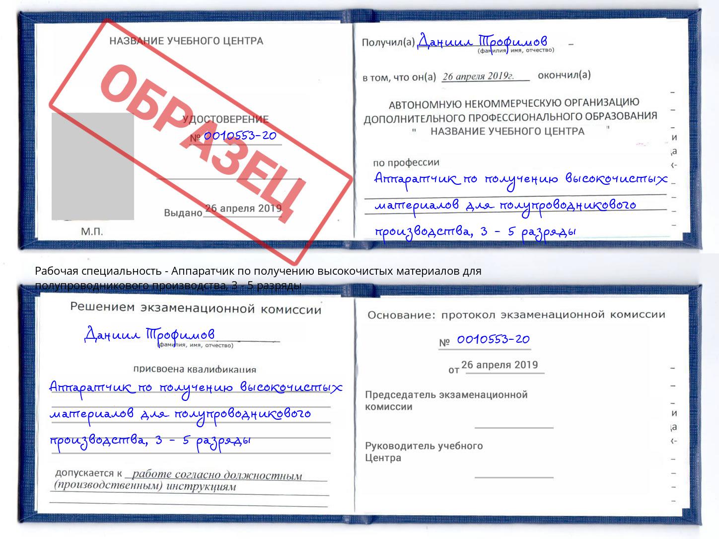 корочка 3 - 5 разряды Аппаратчик по получению высокочистых материалов для полупроводникового производства Вятские Поляны