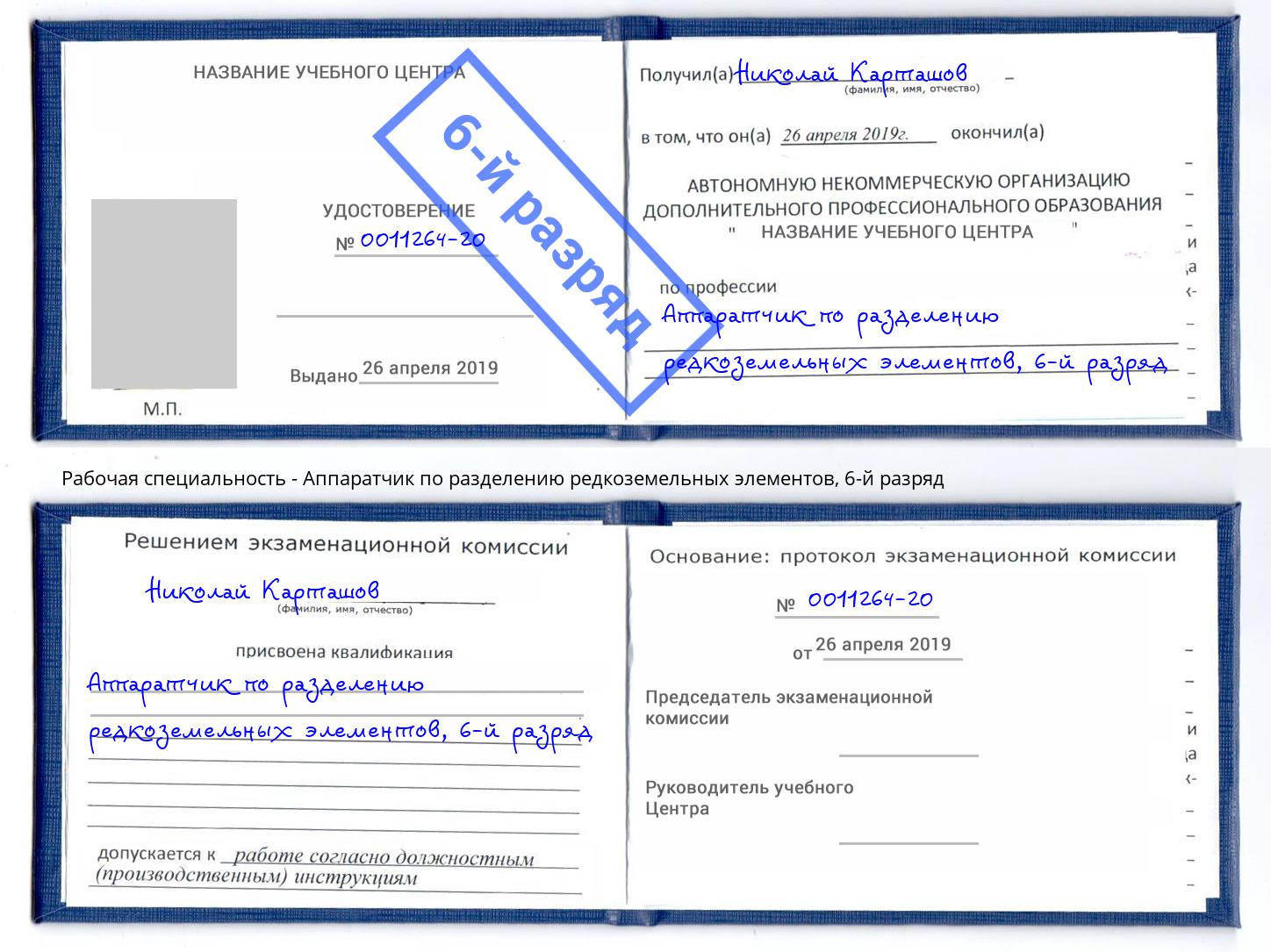 корочка 6-й разряд Аппаратчик по разделению редкоземельных элементов Вятские Поляны