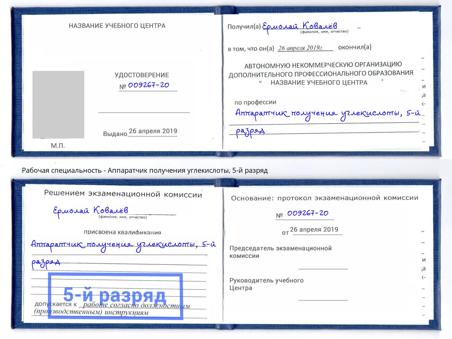 корочка 5-й разряд Аппаратчик получения углекислоты Вятские Поляны