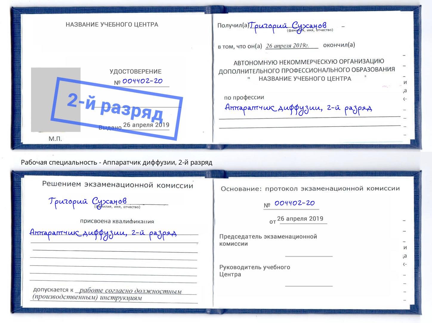 корочка 2-й разряд Аппаратчик диффузии Вятские Поляны
