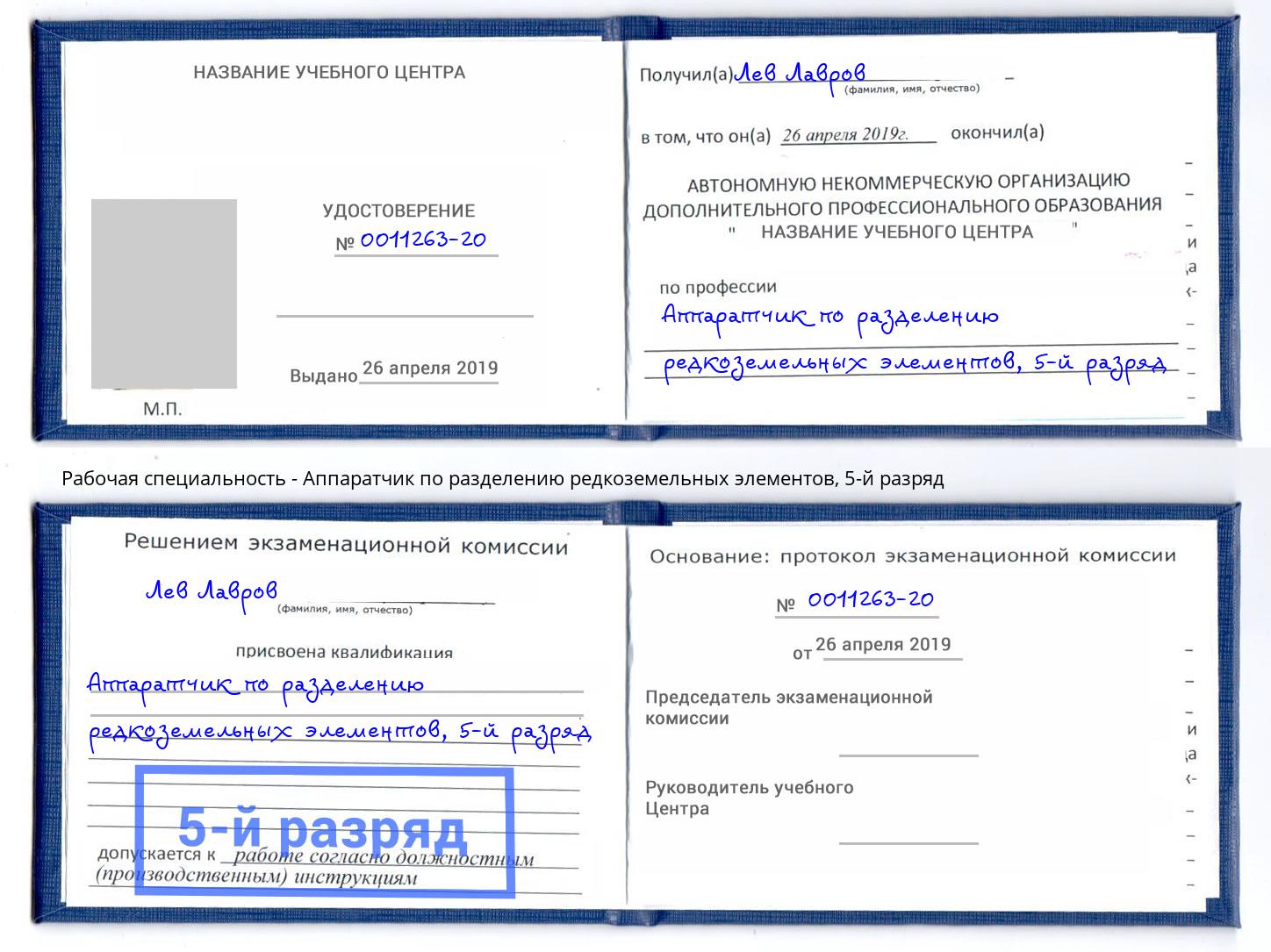 корочка 5-й разряд Аппаратчик по разделению редкоземельных элементов Вятские Поляны